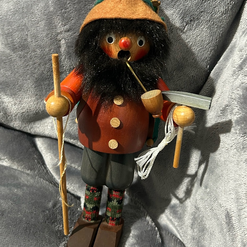 vintage GermanyWooden nutcracker Smoker Figurine with Red Coat and Black Hat